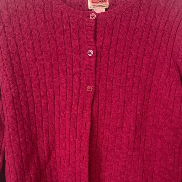 L.L. Bean Raspberry Cable-Knit Wool Cardigan - Picture 4 of 5